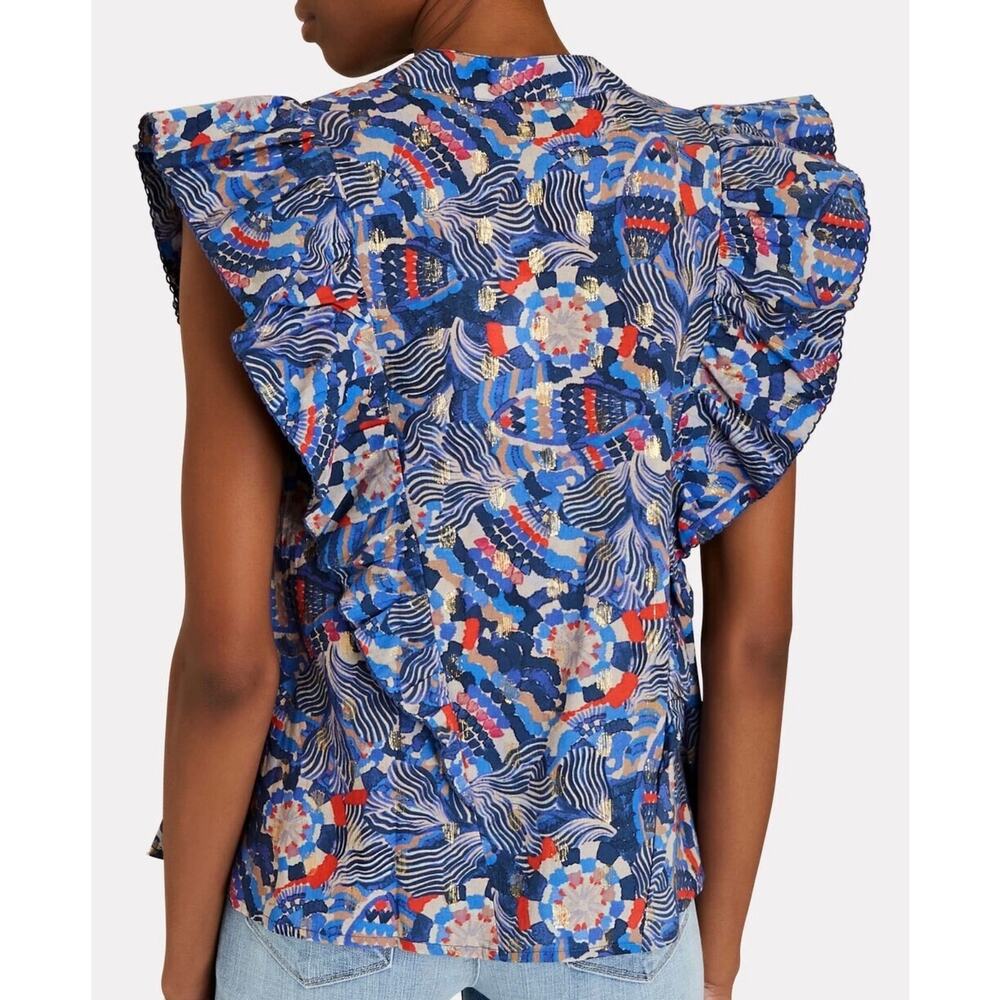 Chufy Dekker Mosaic Flutter Sleeve Gone Jammin Top Blue Multi Guipure Size XS - Picture 6 of 11